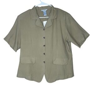 Anna‎ and Frank NWT VTG 100% Silk Top Button Up Shirt Fawn Color Short Sleeve XL